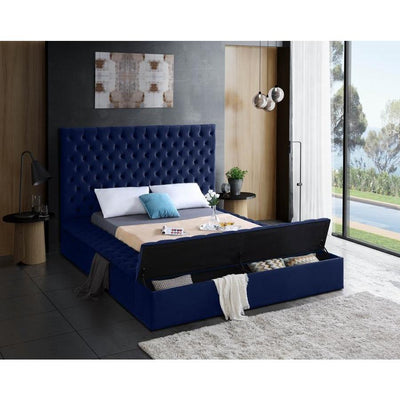 [SPECIAL] Bliss Velvet Navy Queen Storage Platform Bed - bellafurnituretv