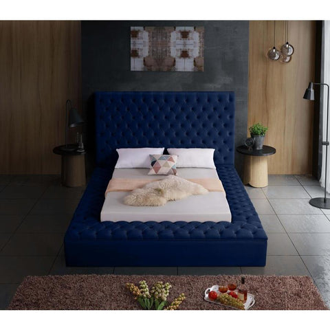 [SPECIAL] Bliss Velvet Navy Queen Storage Platform Bed - bellafurnituretv