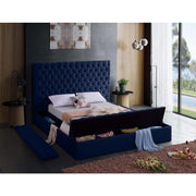 Bliss Velvet Navy Full Storage Platform Bed - bellafurnituretv