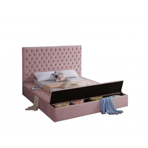 Bliss Velvet Pink Queen Storage Platform Bed - bellafurnituretv