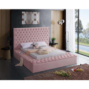 Bliss Velvet Pink King Storage Platform Bed - bellafurnituretv