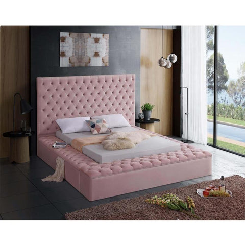 Bliss Velvet Pink Queen Storage Platform Bed - bellafurnituretv