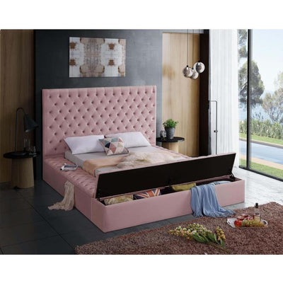 Bliss Velvet Pink King Storage Platform Bed - bellafurnituretv