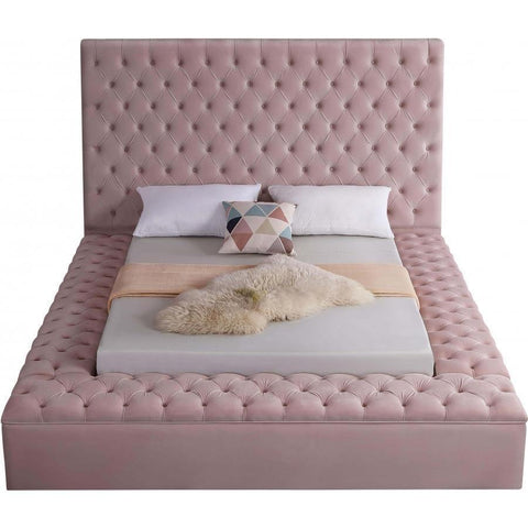 Bliss Velvet Pink Queen Storage Platform Bed - bellafurnituretv