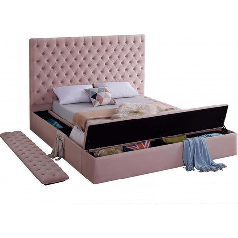 Bliss Velvet Pink Queen Storage Platform Bed - bellafurnituretv