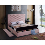 Bliss Velvet Pink Queen Storage Platform Bed - bellafurnituretv