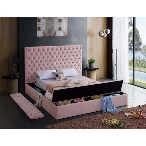 Bliss Velvet Pink Full Storage Platform Bed - bellafurnituretv