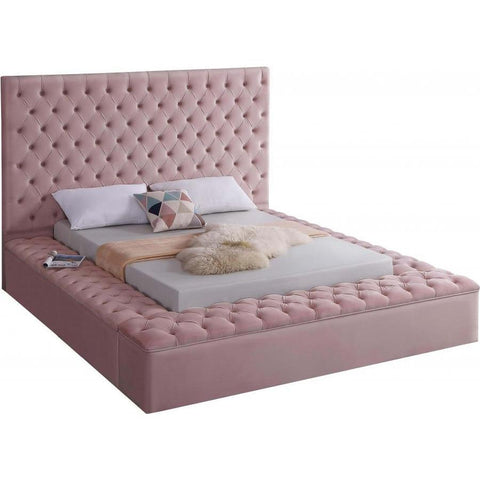 Bliss Velvet Pink Queen Storage Platform Bed - bellafurnituretv