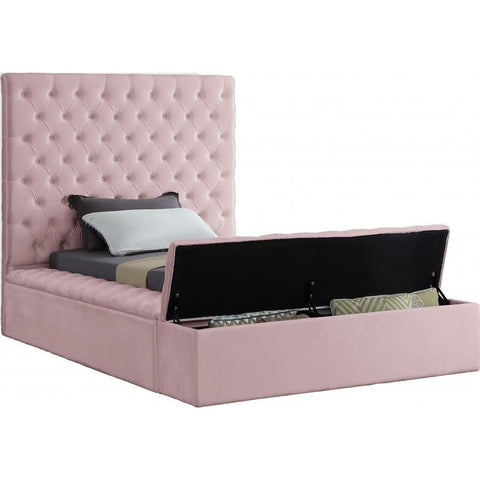 Bliss Velvet Pink Twin Storage Platform Bed - bellafurnituretv