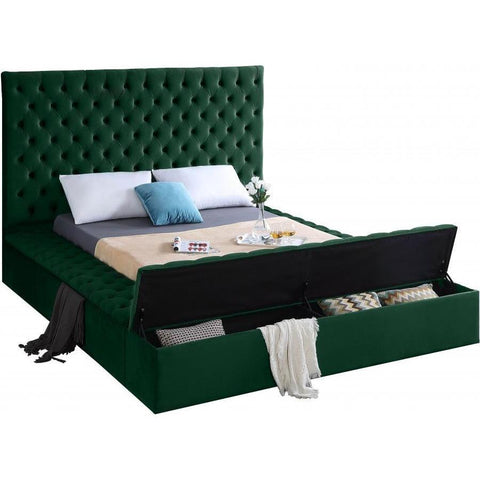 Bliss Velvet Green Full Storage Platform Bed - bellafurnituretv