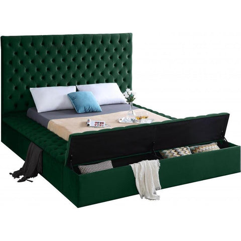 Bliss Velvet Green King Storage Platform Bed - bellafurnituretv