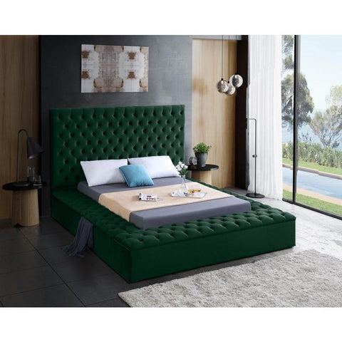 Bliss Velvet Green King Storage Platform Bed - bellafurnituretv