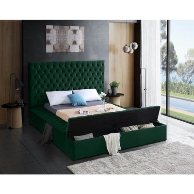 Bliss Velvet Green Queen Storage Platform Bed - bellafurnituretv