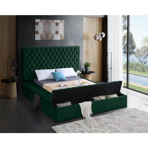 Bliss Velvet Green Full Storage Platform Bed - bellafurnituretv