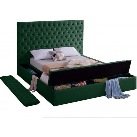 Bliss Velvet Green Full Storage Platform Bed - bellafurnituretv