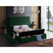 Bliss Velvet Green King Storage Platform Bed - bellafurnituretv