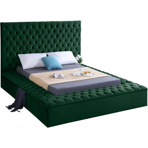 Bliss Velvet Green King Storage Platform Bed - bellafurnituretv