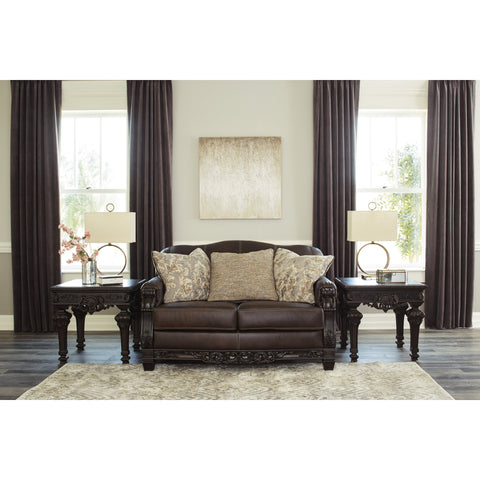 Embrook Chocolate Leather Loveseat - bellafurnituretv