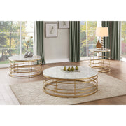 Brassica Gold Faux Marble-Top Round Cocktail Table - bellafurnituretv