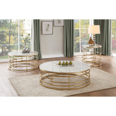 Brassica Gold Faux Marble-Top Round Cocktail Table - bellafurnituretv