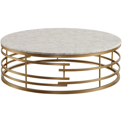 Brassica Gold Faux Marble-Top Round Cocktail Table - bellafurnituretv