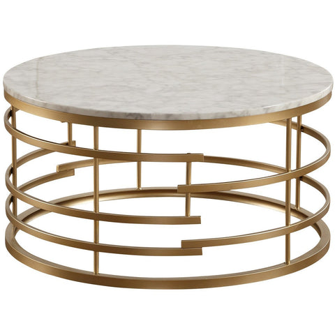 Brassica Gold Faux Marble-Top Round Cocktail Table - bellafurnituretv