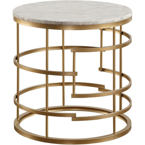 Brassica Gold Faux Marble-Top Round End Table - bellafurnituretv