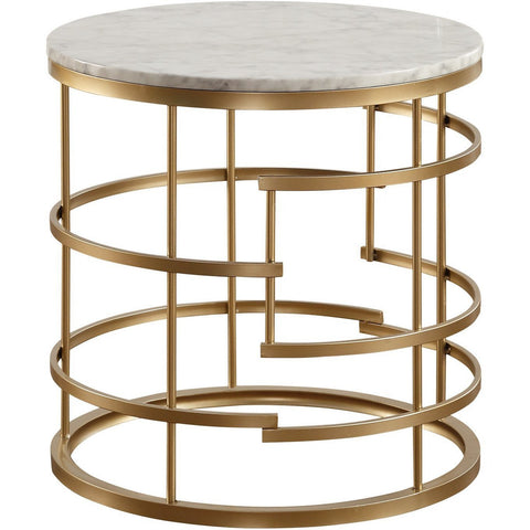 Brassica Gold Faux Marble-Top Round Cocktail Table - bellafurnituretv