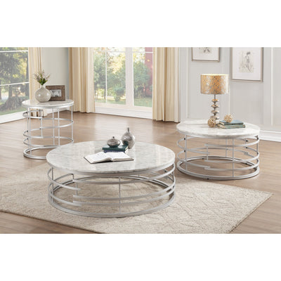Brassica Silver Faux Marble-Top Round End Table - bellafurnituretv