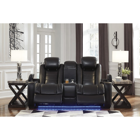 Party Time Midnight LED Power Reclining Loveseat with Adjustable Headrest - bellafurnituretv