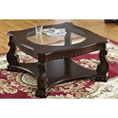 Madison Brown Wood Coffee Table with Casters - bellafurnituretv