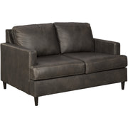 Hettinger Ash Leather Loveseat - bellafurnituretv