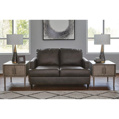 Hettinger Ash Leather Loveseat - bellafurnituretv