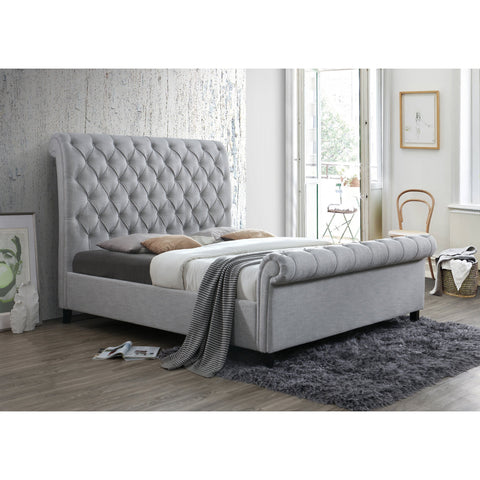 Kate Gray Upholstered King Sleigh Platform Bed - bellafurnituretv