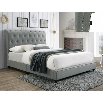 Janine Gray Queen Upholstered Platform Bed with USB Port - bellafurnituretv