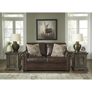 Roleson Walnut Leather Loveseat - bellafurnituretv