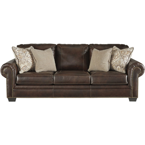 Roleson Walnut Leather Queen Sofa Sleeper - bellafurnituretv