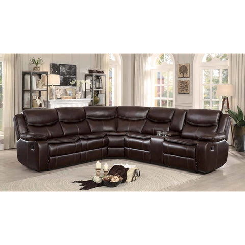 Bastrop Brown Leather Gel Reclining Sectional - bellafurnituretv