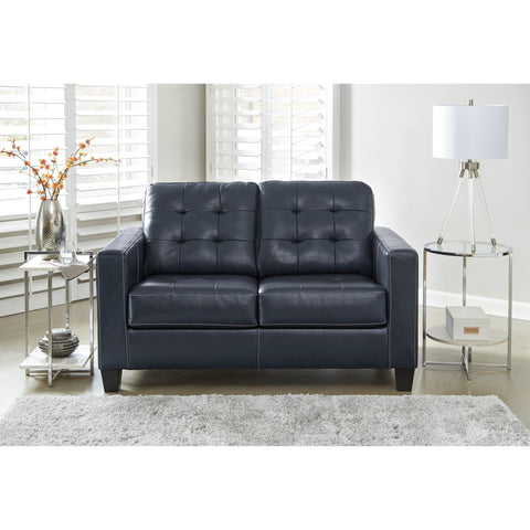 Altonbury Blue Leather Loveseat - bellafurnituretv