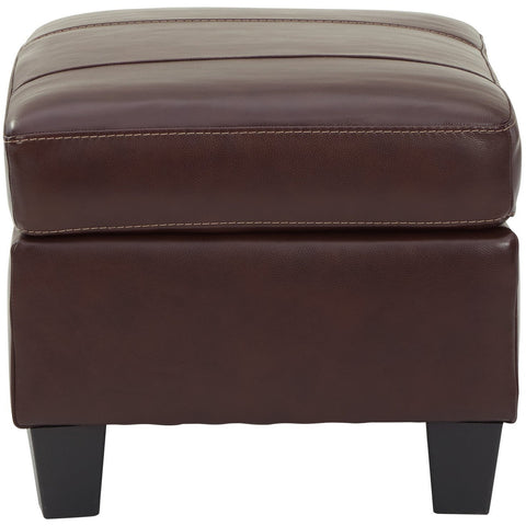 Fortney Mahogany Leather Ottoman - bellafurnituretv