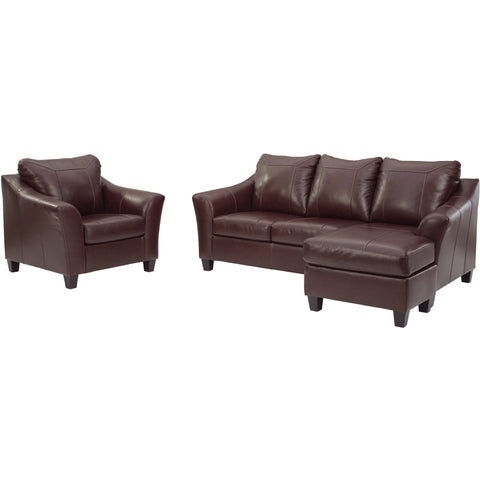 Fortney Mahogany Leather Living Room Set - bellafurnituretv