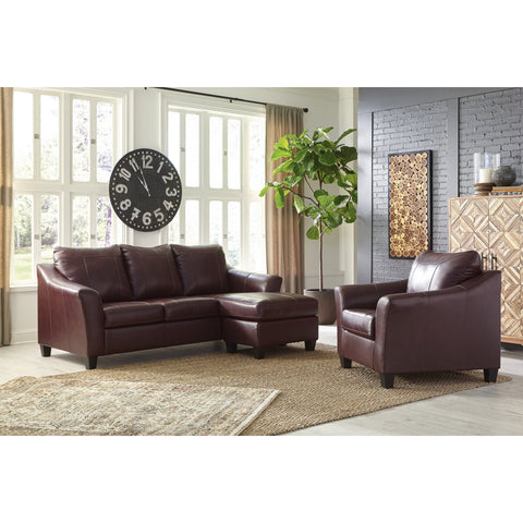 Fortney Mahogany Leather Sofa Chaise - bellafurnituretv