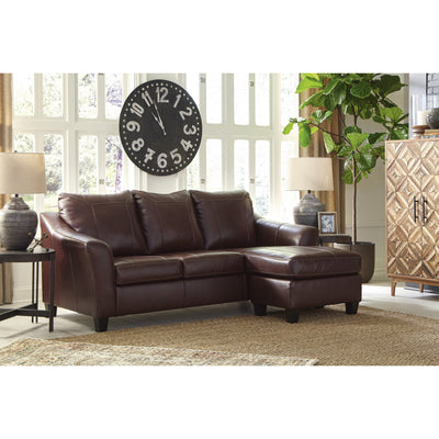 Fortney Mahogany Leather Sofa Chaise - bellafurnituretv