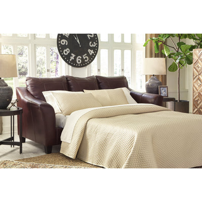 Fortney Mahogany Leather Queen Sofa Chaise Sleeper - bellafurnituretv