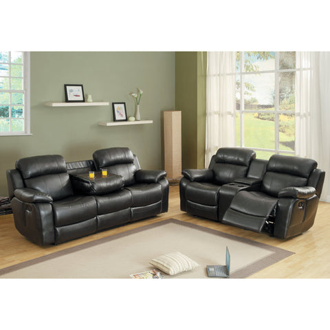 Marille Black Bonded Leather Reclining Living Room Set - bellafurnituretv