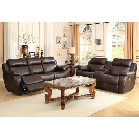Marille Brown Bonded Leather Reclining Living Room Set - bellafurnituretv