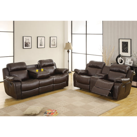 Marille Brown Bonded Leather Reclining Living Room Set - bellafurnituretv