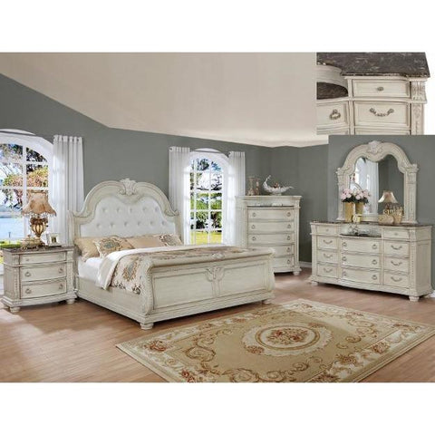 Stanley Antique White Queen Sleigh Bed - bellafurnituretv