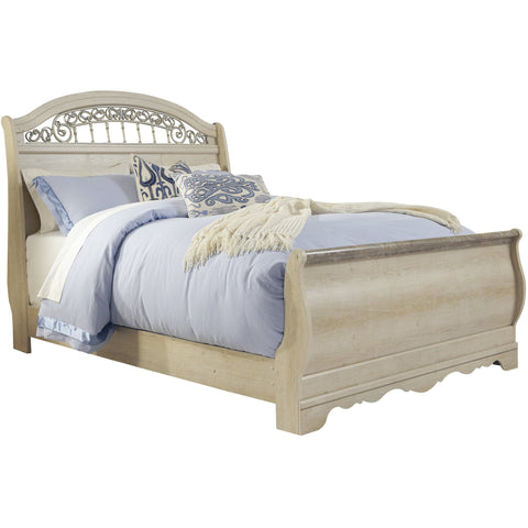 Catalina Antique White Queen Sleigh Bed - bellafurnituretv