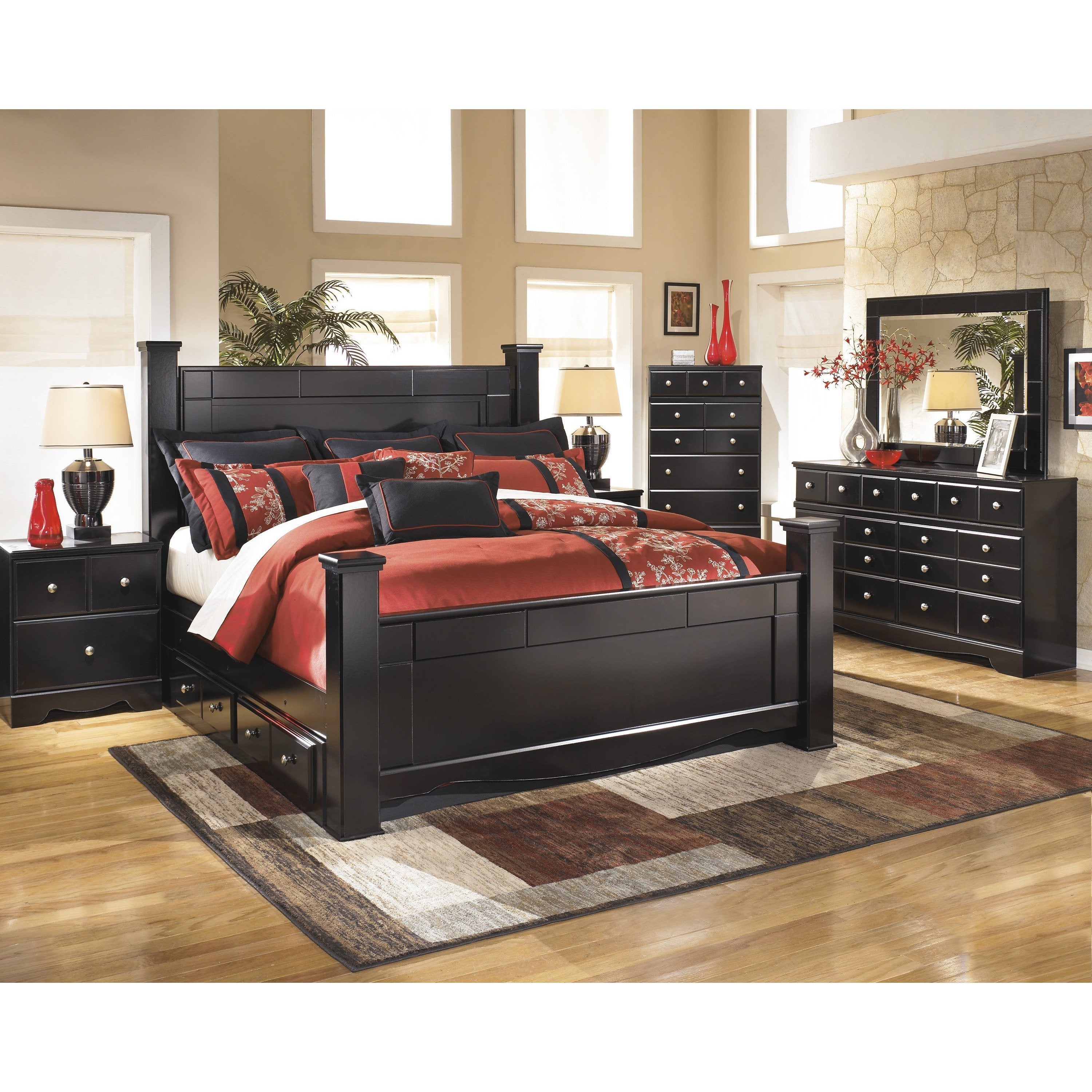 【SALE】 THE SECOND掲載8ページSET（ポスターサイズ）#5784 SPECIAL] Shay Black Storage Poster Bedroom Set | Bella Furniture